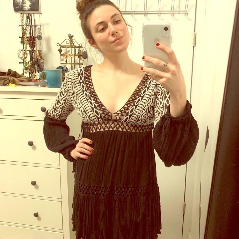 Free People Embroidered Black Boho Tunic